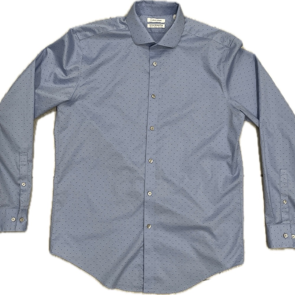 Calvin Klein Men’s Blue Button Down Shirt Slim Fit Large Pattern